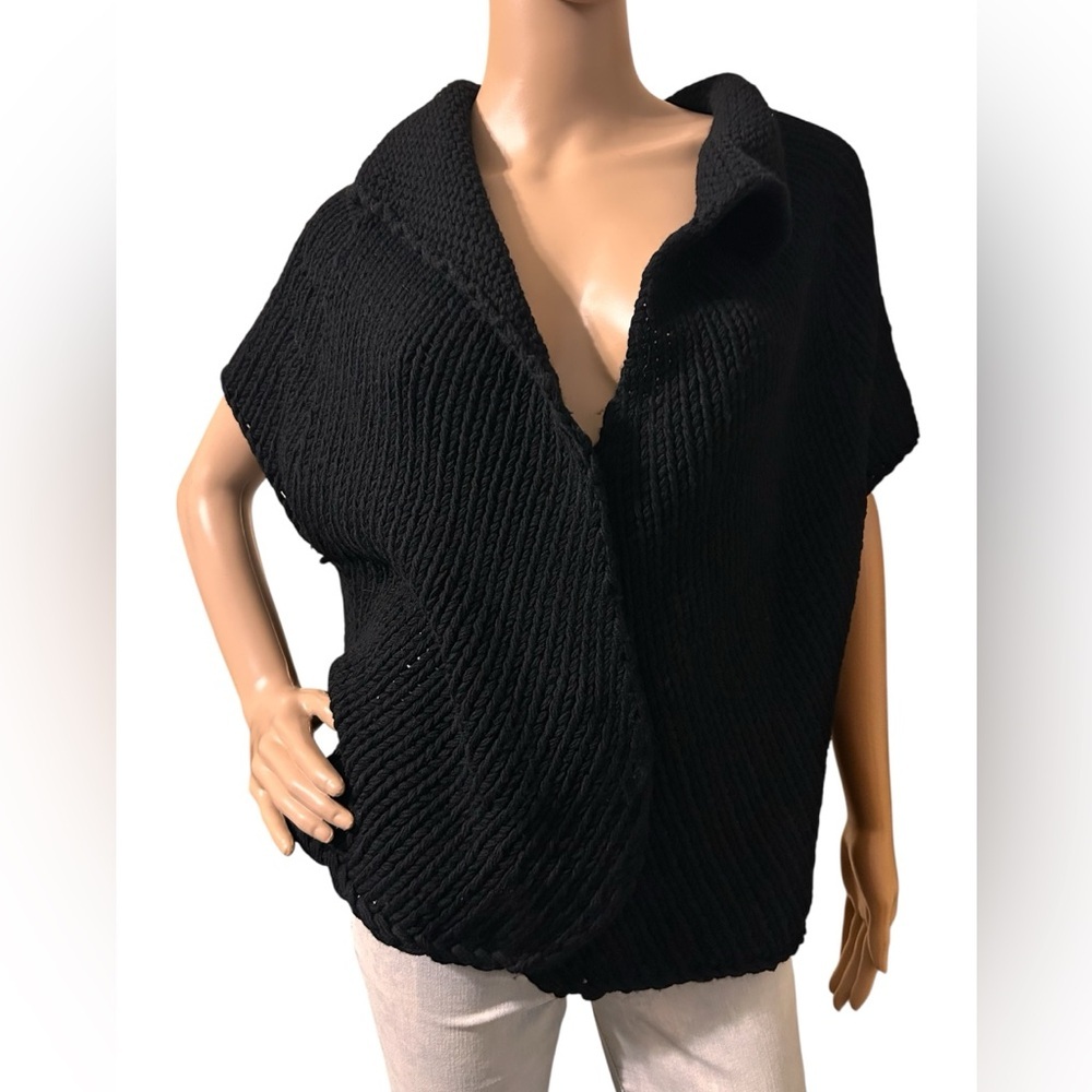 NICOLE FARHI Black Chunky Knit 100% Wool Women Sweater/ Cardigan size L Luxury